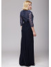 Navy Blue Lace Chiffon Beaded Modern Mother Dress 